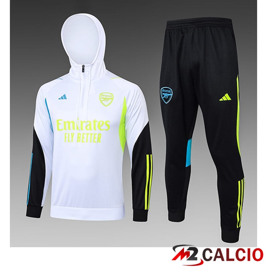 Insieme Giacca Con Cappuccio Tuta Arsenal Bambino Bianco/Verde/Blu 2023/2024