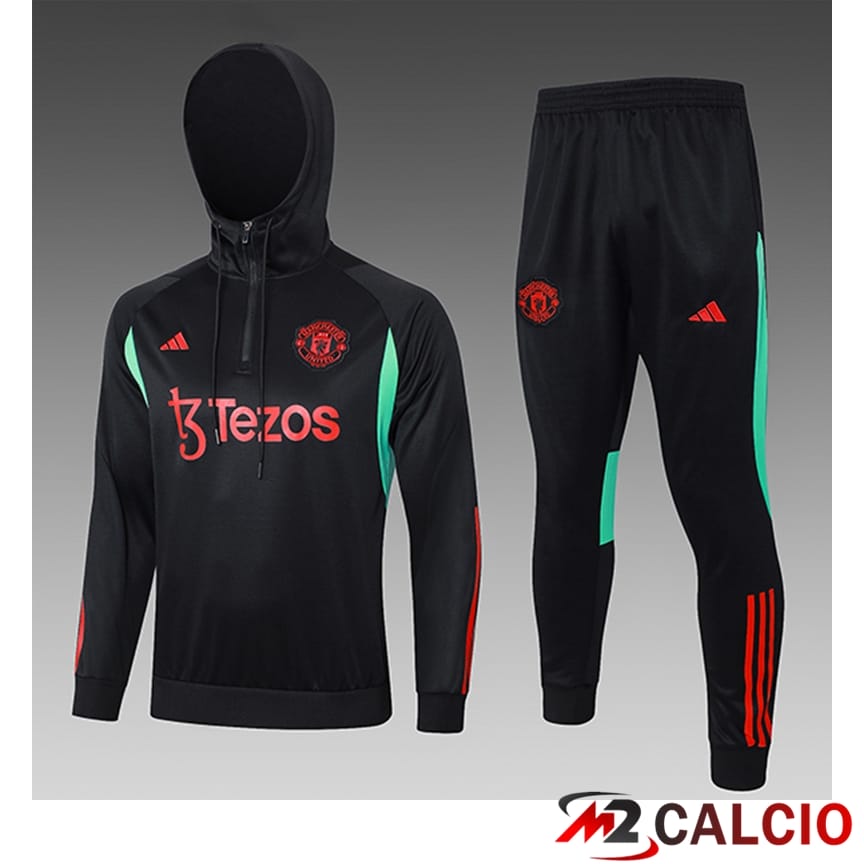 Insieme Giacca Con Cappuccio Tuta Manchester United Bambino Nero/Rosso/Verde 2023/2024