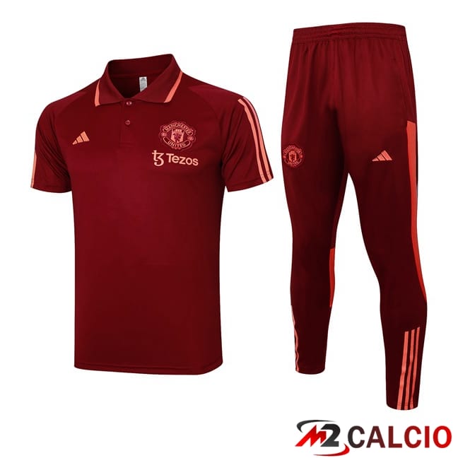 Kit Maglia Polo Manchester United + Pantaloni Rosso 2024/2025
