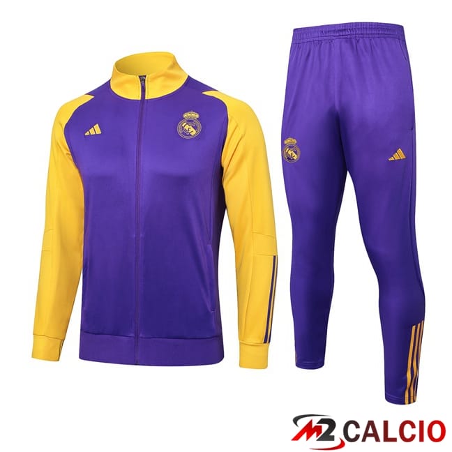 Insieme Tuta Calcio - Giacca Real Madrid Viola Giallo 2024/2025