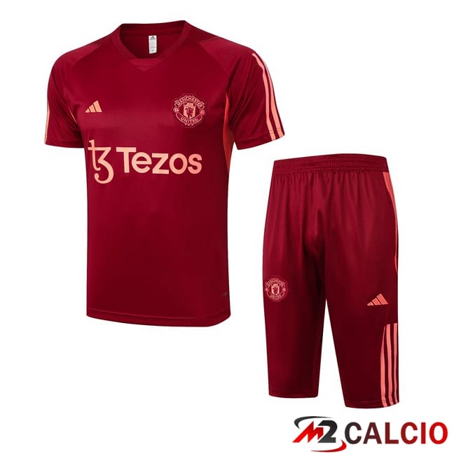 Kit T Shirt Allenamento Manchester United + Pantaloncini Rosso 2024/2025
