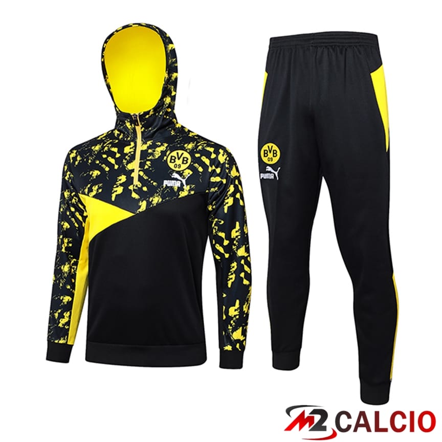 Insieme Giacca Con Cappuccio Tuta Dortmund Nero/Giallo 2024/2025