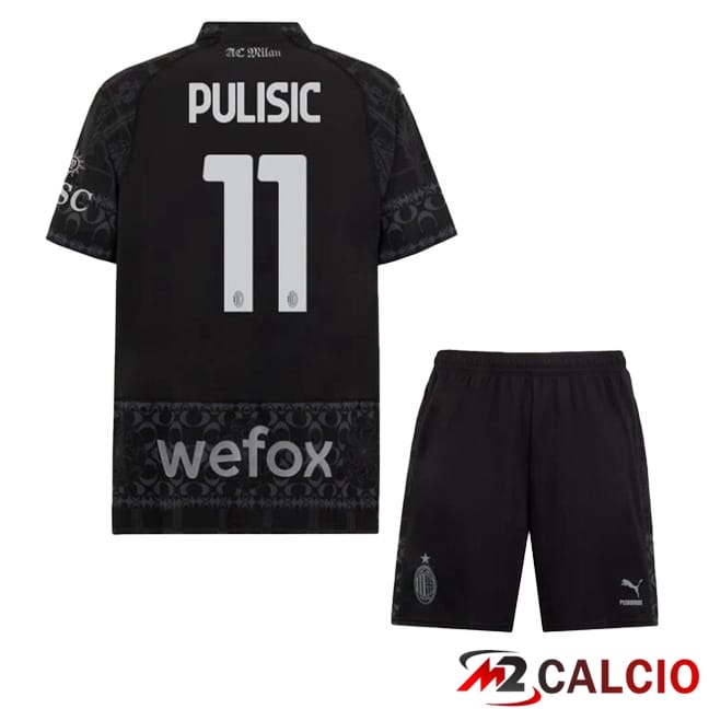 Maglie Calcio AC Milan (Pulisic 11) Bambino Quarto Nero 2023/2024
