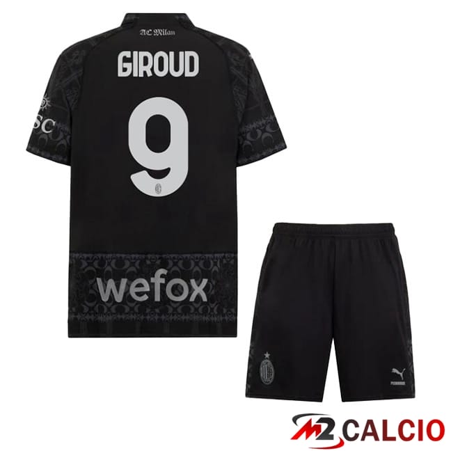 Maglie Calcio AC Milan (Giroud 9) Bambino Quarto Nero 2023/2024