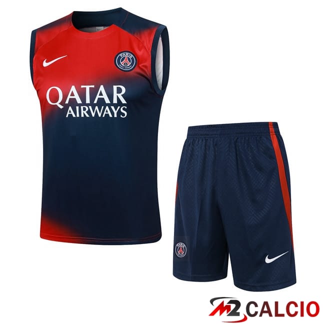 Canotta Allenamento Paris PSG + Pantaloncini Blu Reale Rosso 2024/2025