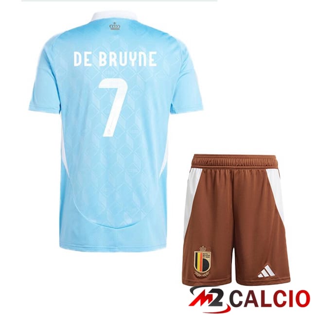 Maglie Calcio Belgio (DE BRUYNE 7) Bambino Seconda Blu UEFA Euro 2024