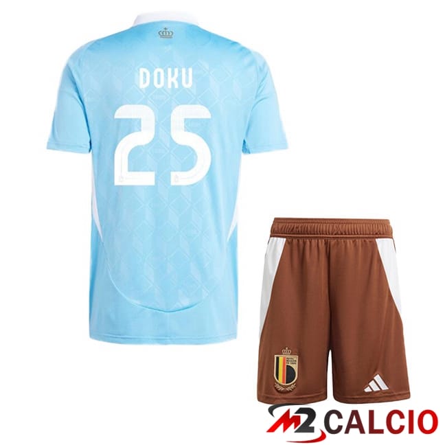 Maglie Calcio Belgio (DOKU 25) Bambino Seconda Blu UEFA Euro 2024
