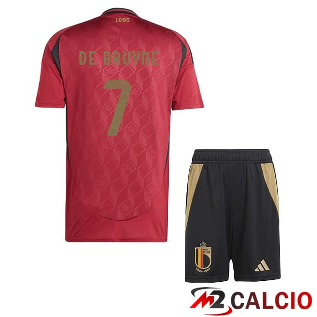 Maglie Calcio Belgio (DE BRUYNE 7) Bambino Prima Rosso UEFA Euro 2024