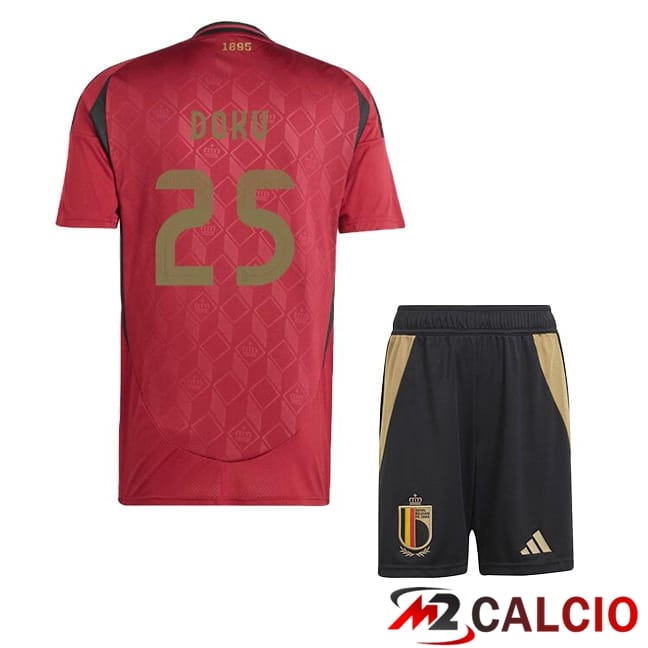 Maglie Calcio Belgio (DOKU 25) Bambino Prima Rosso UEFA Euro 2024