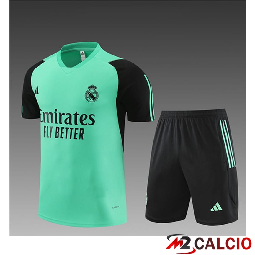 T Shirt Allenamento + Pantalonicini Real Madrid Bambino Verde/Nero 2024/2025