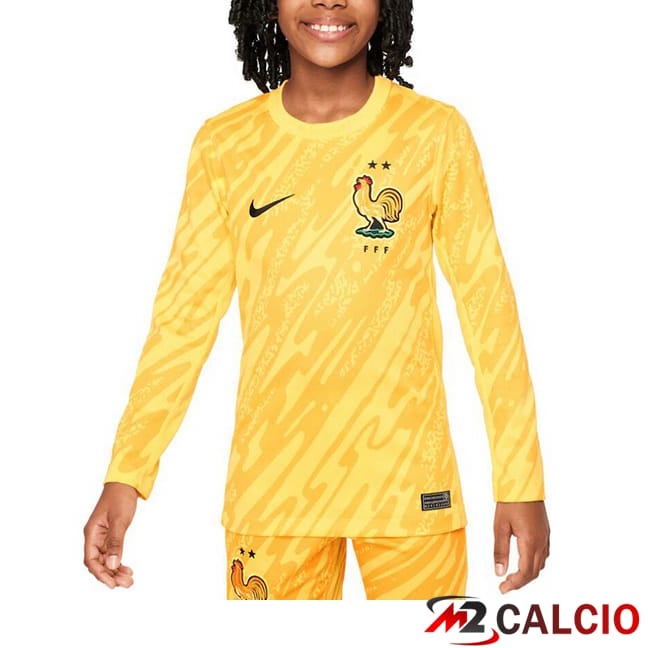 Maglie Calcio Francia Bambino Portiere Manica Lunga Giallo UEFA Euro 2024