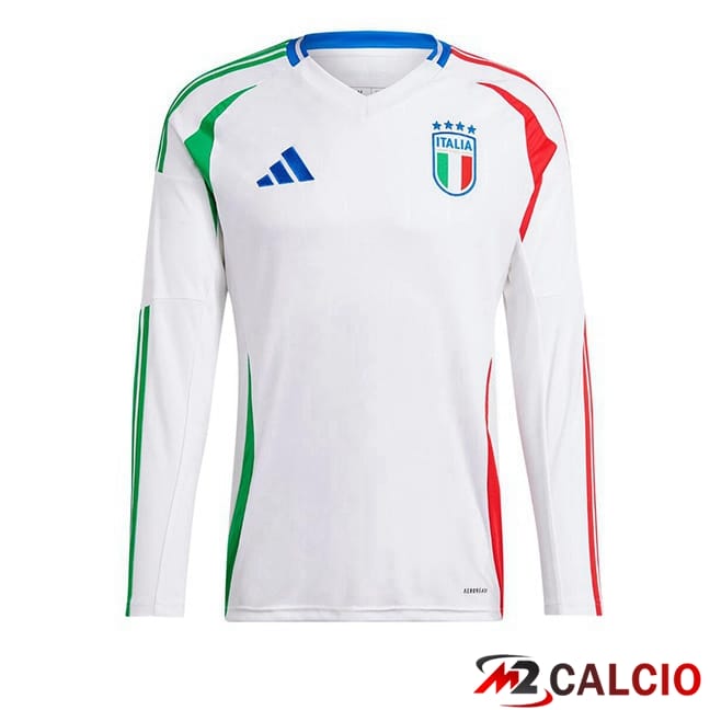 Maglie Calcio Italia Seconda Manica Lunga Bianco 2024/2025