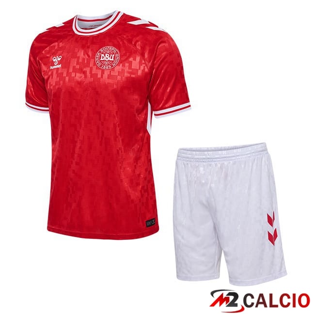 Maglie Calcio Danimarca Bambino Prima Rosso UEFA Euro 2024