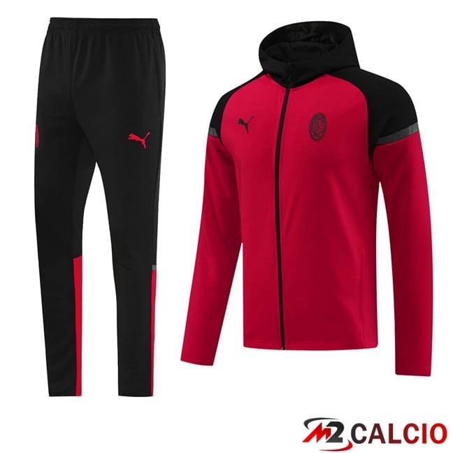Tuta Calcio - Felpa Con Cappuccio AC Milan Rosso 2024/2025