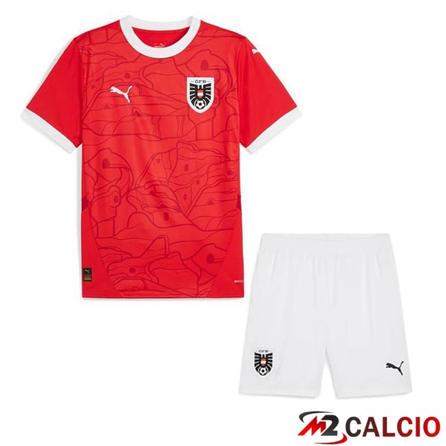 Maglie Calcio Austria Bambino Prima Rosso UEFA Euro 2024