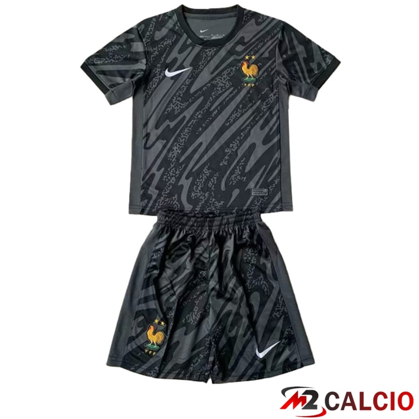 Maglie Calcio Francia Bambino Portiere Nero UEFA Euro 2024