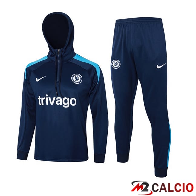 Tuta Calcio - Felpa Con Cappuccio FC Chelsea Blu Reale 2024/2025