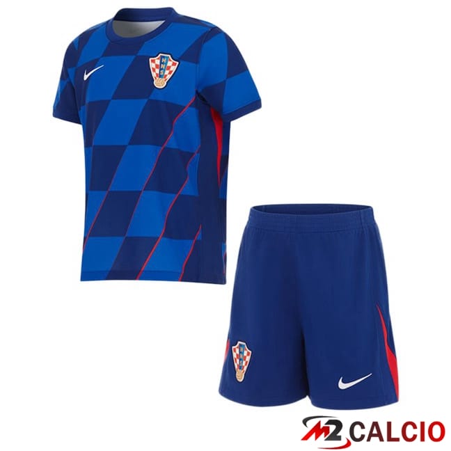 Maglie Calcio Croazia Bambino Seconda Blu UEFA Euro 2024