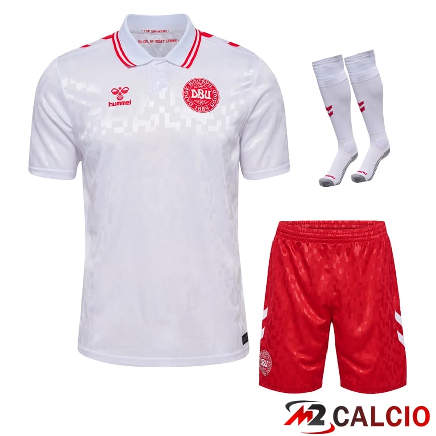 Maglia Nazionale Danimarca Seconda (Pantaloncini + Calzini) UEFA Euro 2024