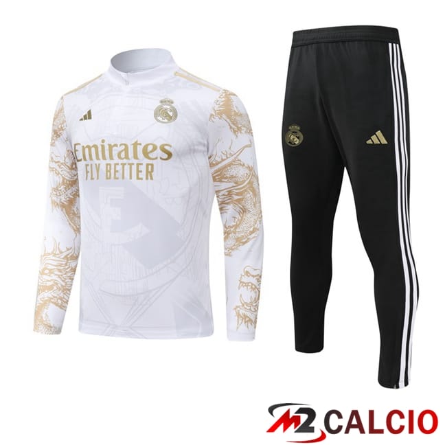 Insieme Tuta Calcio Real Madrid Bianco Giallo 2024/2025