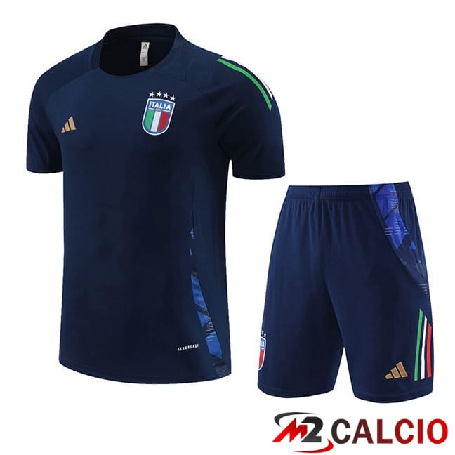 T Shirt Allenamento Italia + Pantaloncini Blu Reale 2024/2025