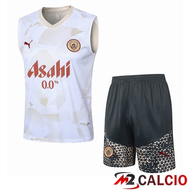 Canotta Allenamento Manchester City + Pantaloncini Bianco 2024/2025