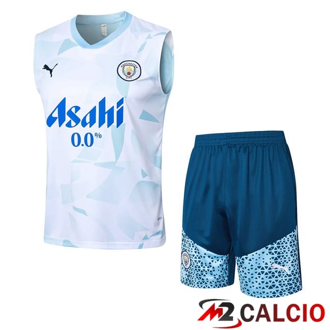 Canotta Allenamento Manchester City + Pantaloncini Blu Bianco 2024/2025
