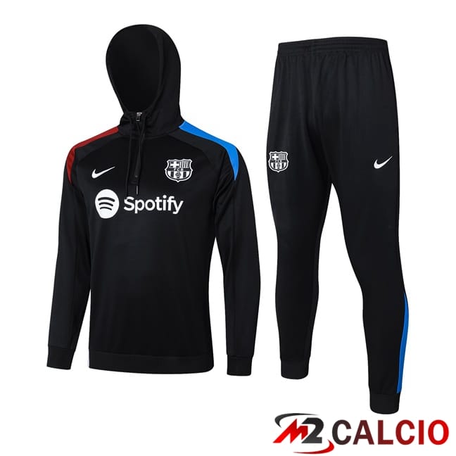 Tuta Calcio - Felpa Con Cappuccio FC Barcellona Nero 2024/2025
