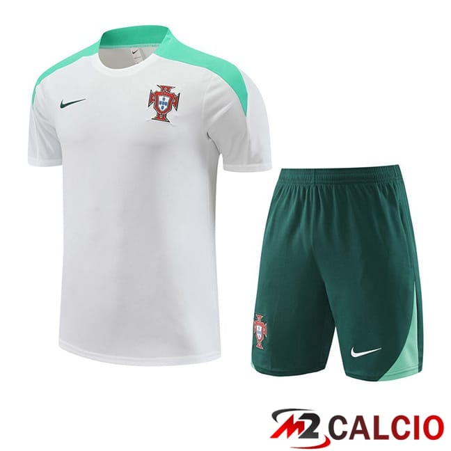 T Shirt Allenamento Portogallo + Pantaloncini Bianco 2024/2025