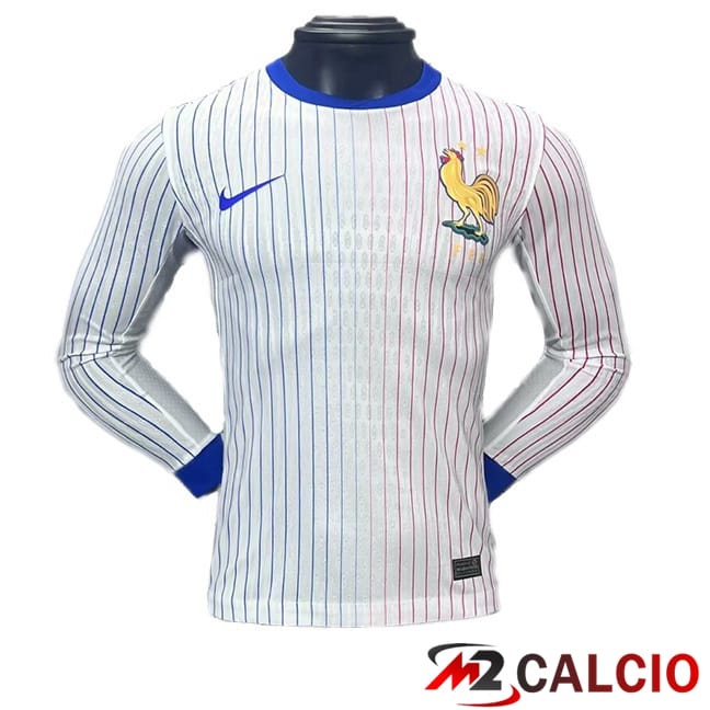 Maglie Calcio Francia Seconda Manica Lunga Bianco UEFA Euro 2024