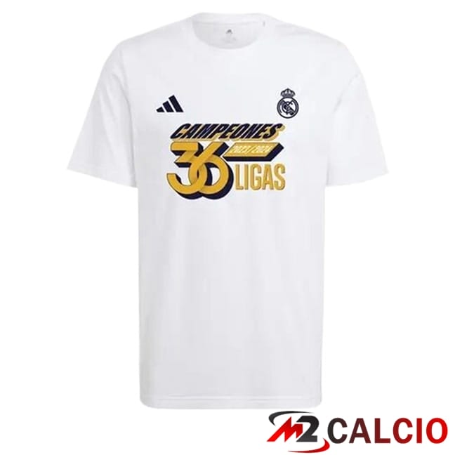 Maglie Calcio Real Madrid T-Shirt 36 LIGAS Champions Cotton Bianco 2024/2025