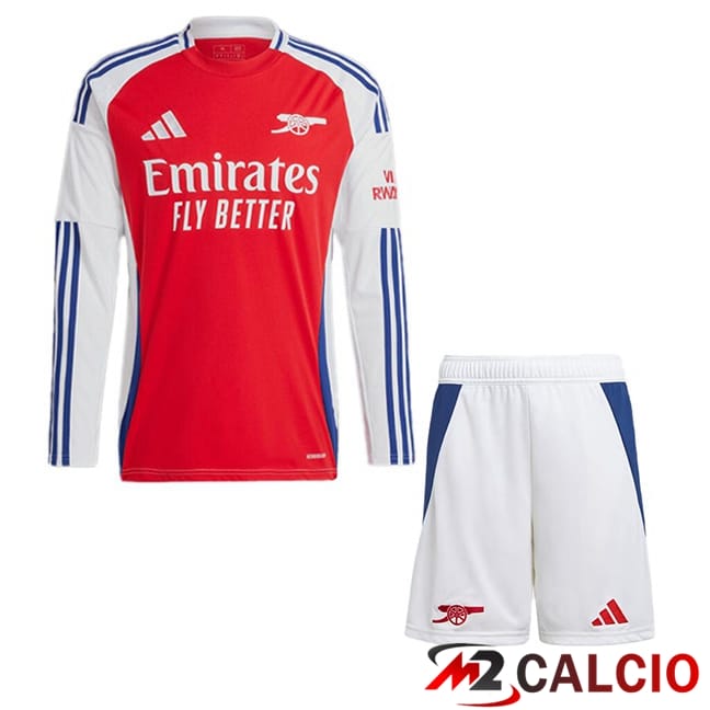 Maglie Calcio Arsenal Bambino Prima Manica Lunga Rosso Bianco 2024/2025