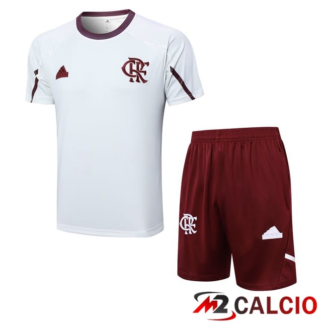 Insieme T Shirt Allenamento Flamengo + Pantaloncini Bianco 2024/2025