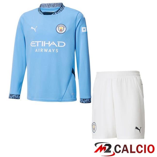 Maglie Calcio Manchester City Bambino Prima Manica Lunga Blu 2024/2025