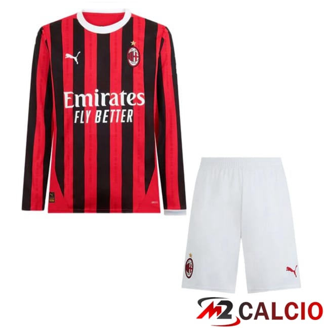 Maglie Calcio AC Milan Bambino Prima Manica Lunga Rosso Nero 2024/2025