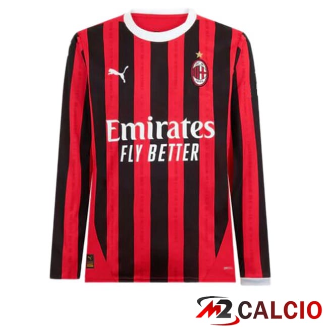 Maglie Calcio AC Milan Prima Manica Lunga Rosso Nero 2024/2025