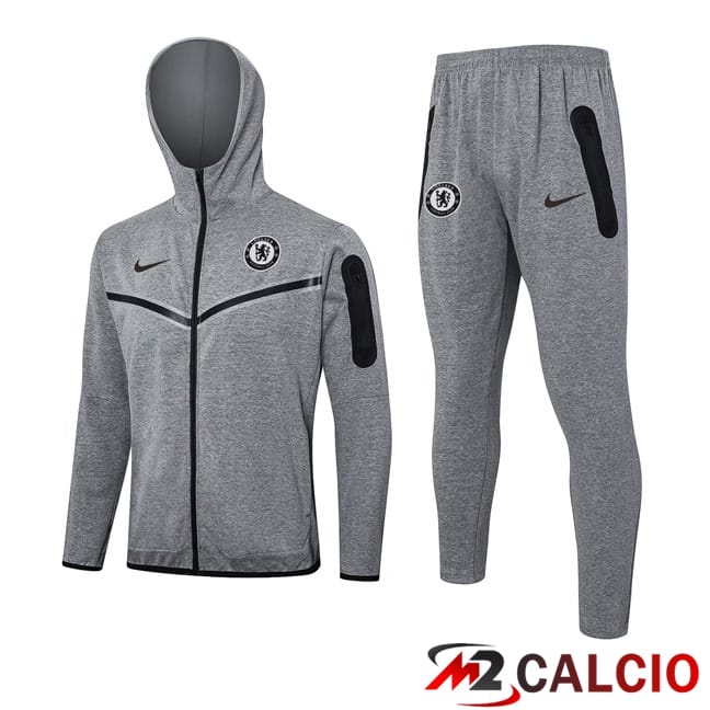 Tuta Calcio - Felpa Con Cappuccio FC Chelsea Grigio 2024/2025
