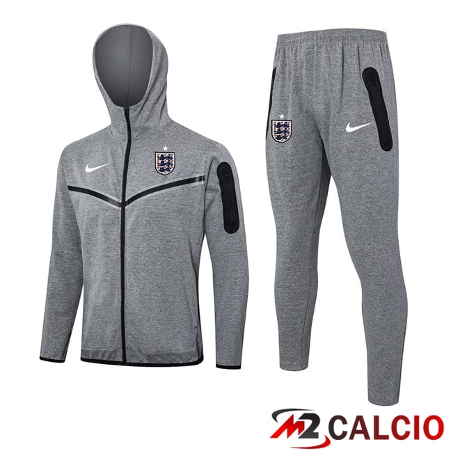 Tuta Calcio - Felpa Con Cappuccio Inghilterra Grigio 2024/2025
