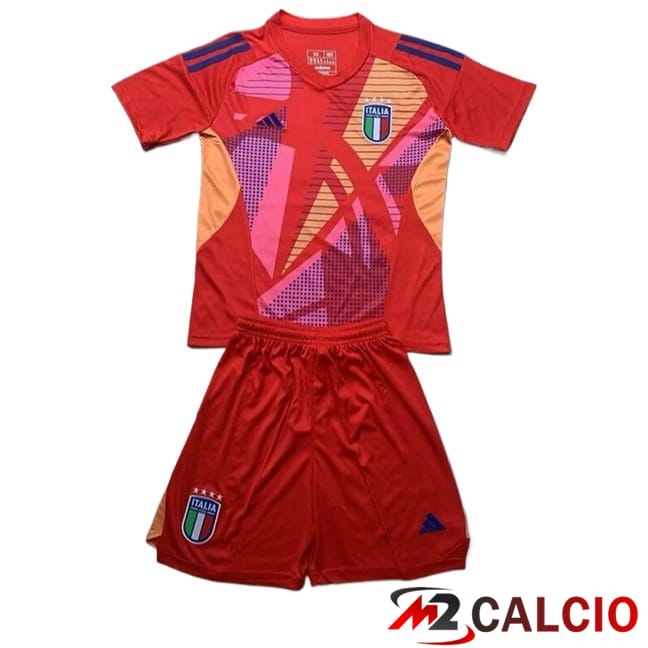 Maglie Calcio Italia Bambino Portiere Rosso UEFA Euro 2024