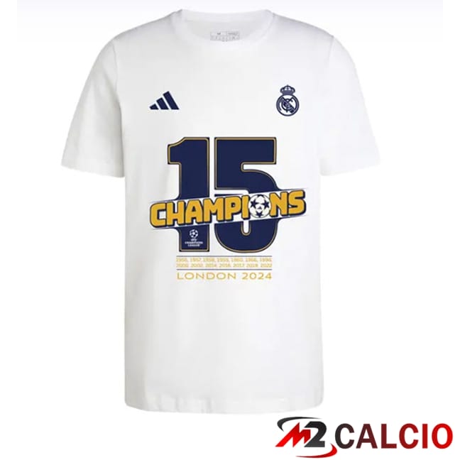 Maglie Calcio Real Madrid T-Shirt Champions 15 Bianco 2024/2025