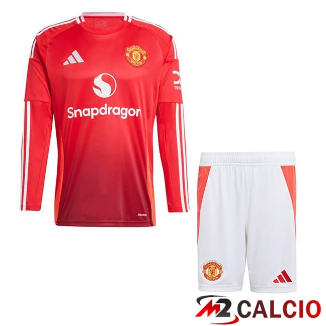 Maglie Calcio Manchester United Bambino Prima Manica Lunga Rosso 2024/2025