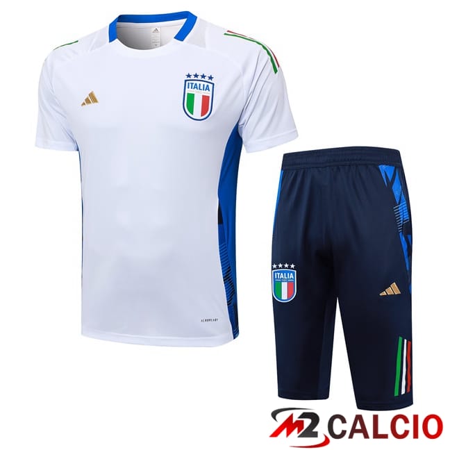 Insieme T Shirt Allenamento Italia + Pantaloncini Bianco 2024/2025