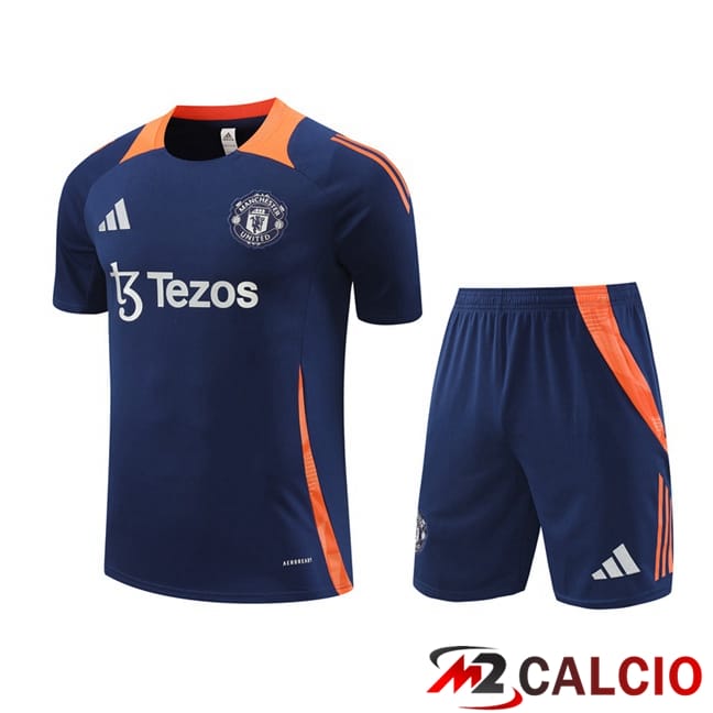 Insieme T Shirt Allenamento Manchester United + Pantaloncini Blu Reale 2024/2025