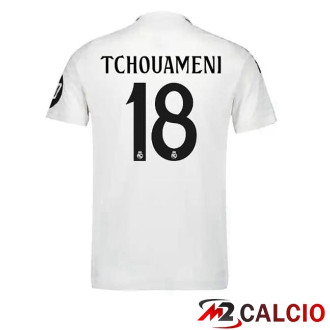 Maglie Calcio Real Madrid (Tchouameni 18) Prima Bianco 2024/2025