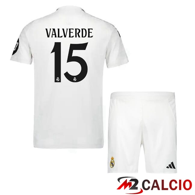 Maglie Calcio Real Madrid (Valverde 15) Bambino Prima Bianco 2024/2025