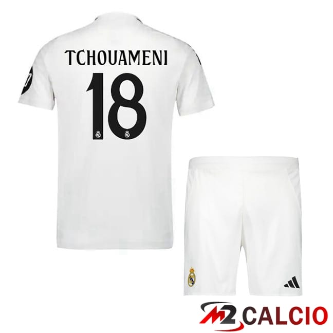 Maglie Calcio Real Madrid (Tchouameni 18) Bambino Prima Bianco 2024/2025