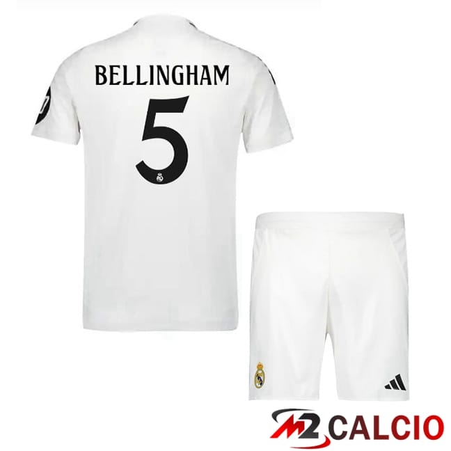 Maglie Calcio Real Madrid (Bellingham 5) Bambino Prima Bianco 2024/2025
