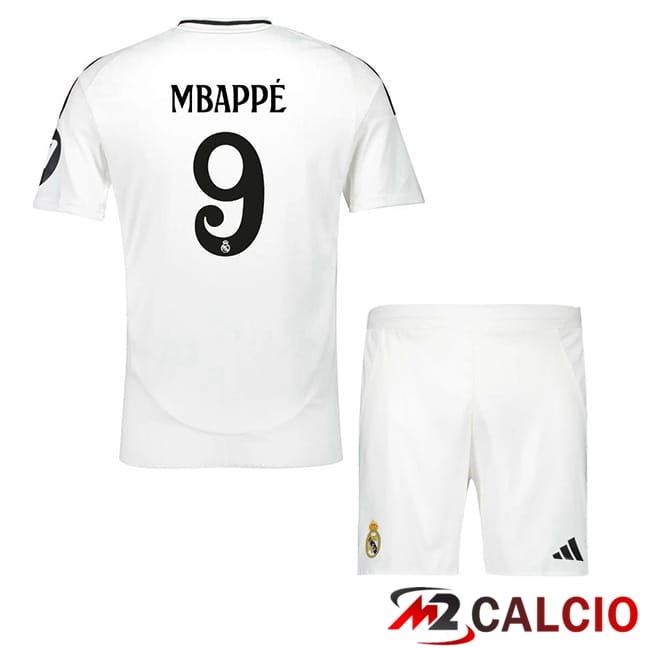 Maglie Calcio Real Madrid (Mbappé 9) Bambino Prima Bianco 2024/2025