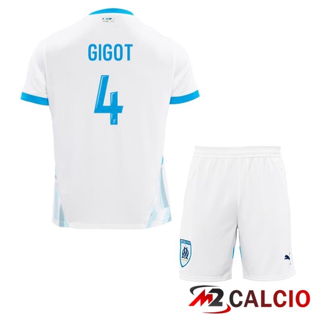 Maglie Calcio Marsiglia OM (GIGOT 4) Bambino Prima Bianco 2024/2025