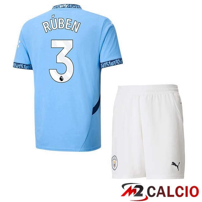 Maglie Calcio Manchester City (Ruben Dias 3) Bambino Prima Blu 2024/2025